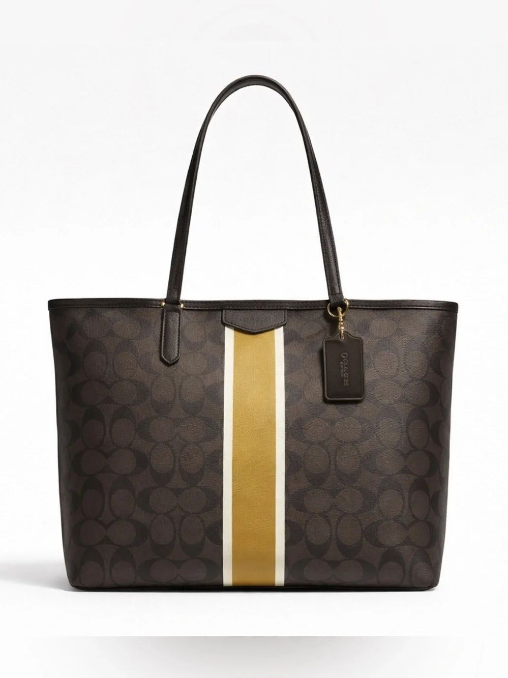 COACH Signature Mahogany Brown Stripe Zipper Tote Rare